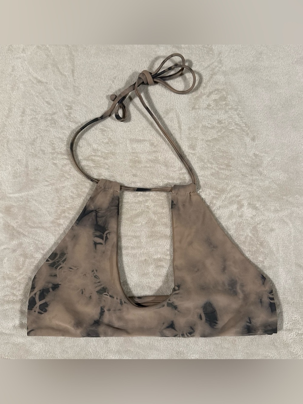 Bettinis Tie-Dye Cutout Halter Bikini Top in Taupe